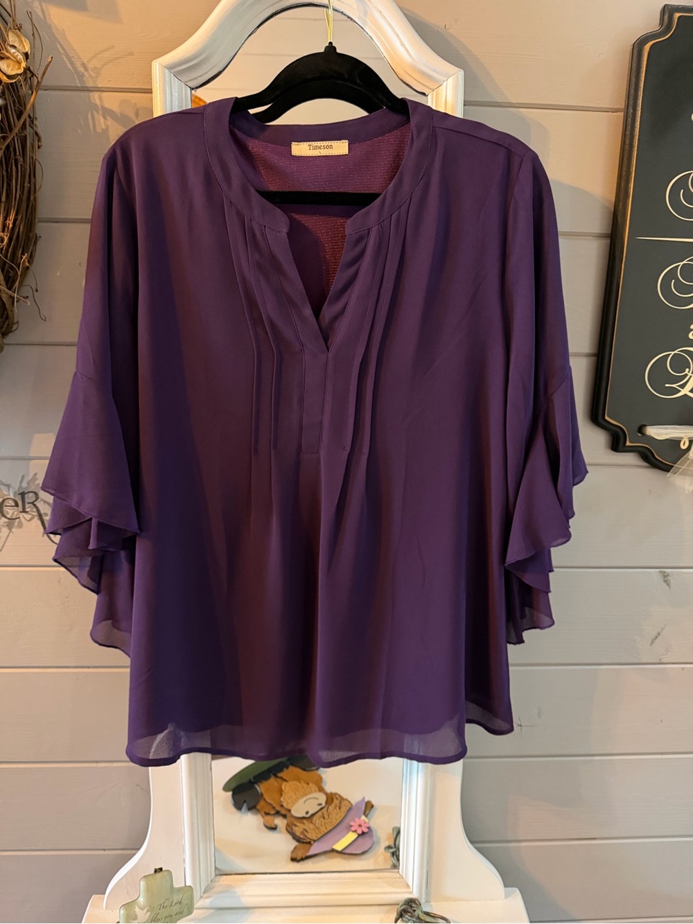 Timeless Purple Ruffle Sleeve Blouse